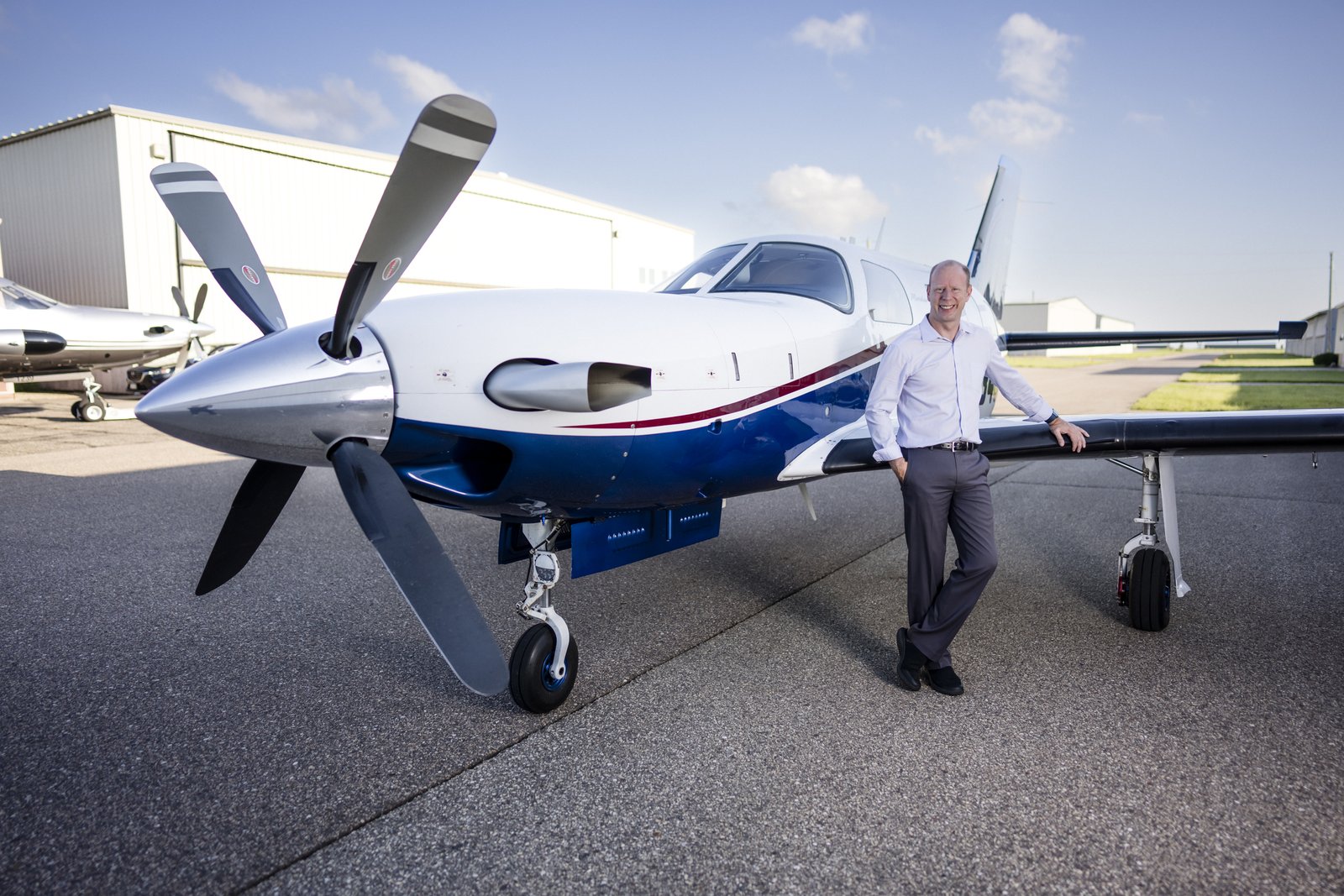 Ken Reily with a Piper Meridian on the ramp